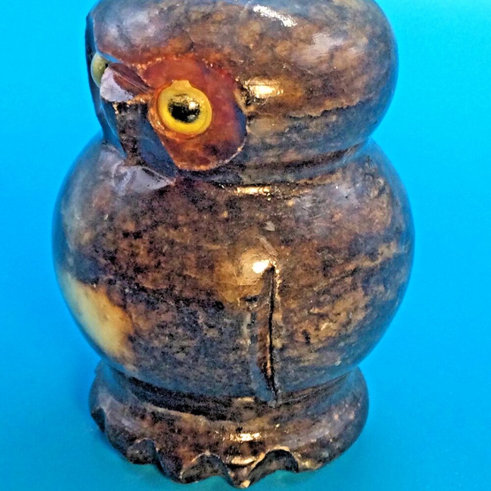 Vintage 70s Italian Alabaster Owl Figurine Hand Carved Stone Sculpture 2¼" Italy - Picture 3 of 9